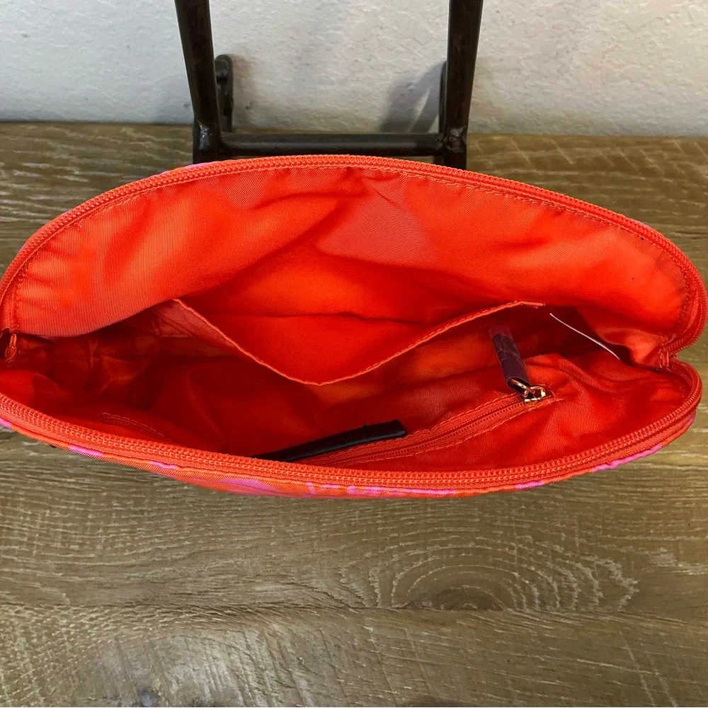 Talbots Pink & Orange Floral Makeup Bag with Script Logo